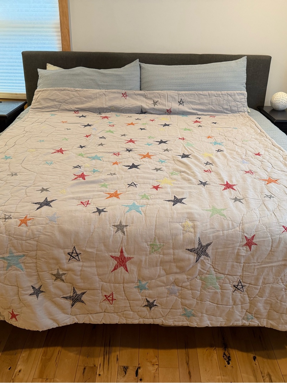 Pottery Barn Kids, Twin Gray Star-Embroidered Quilt & Sham with Multicolor Stars
